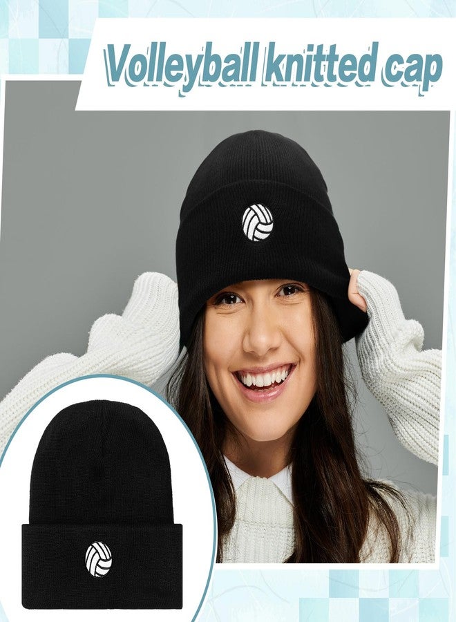Silicherry 12 Pcs Volleyball Team Gifts Winter Beanie Embroidered Hats for Men Women Gifts Volleyball Theme Party Sports Team Club Supplies Black - Image 4